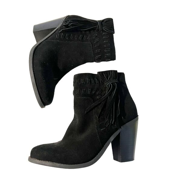 Jessica Simpson Suede Western Boho Fringed Tassel Ankle Boots Black Size 7.5 - Picture 2 of 8
